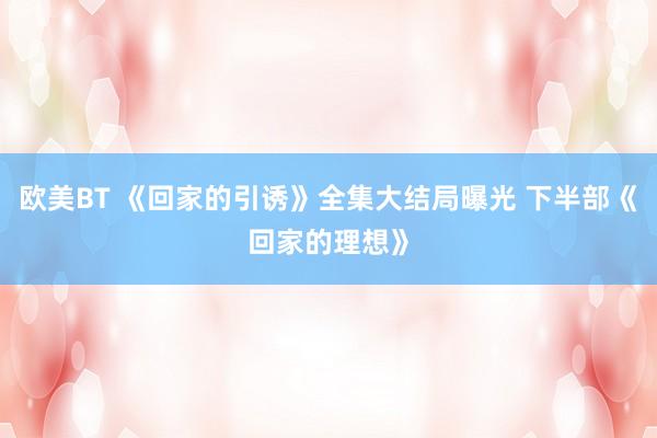 欧美BT 《回家的引诱》全集大结局曝光 下半部《回家的理想》